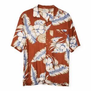 Island Republic Men's Hawaiian Camp Shirt XL Brown Floral Tropical Aloha